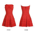 Red A-Line Pattern Strapless Bandage Tude Dress